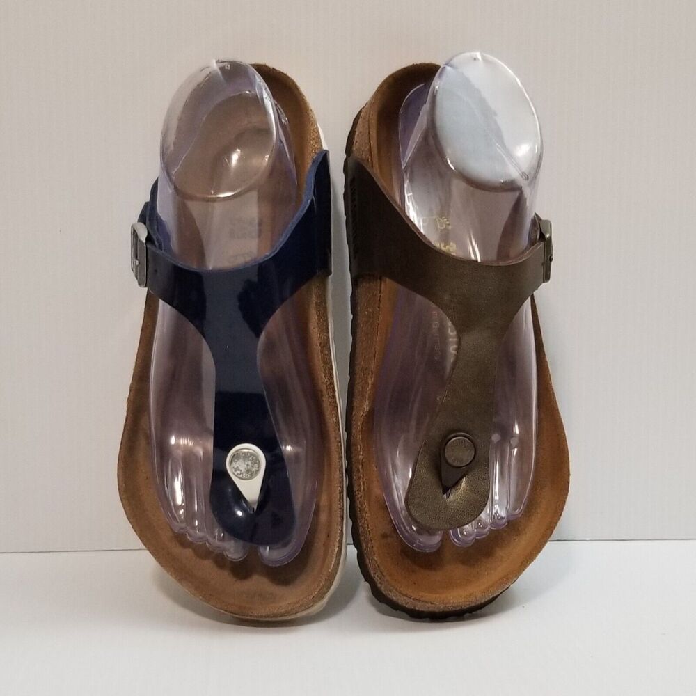MISMATCH Birkenstock Gizeh Navy Brown Thong Buckle Sandals Womens Sz US 7 EU 38